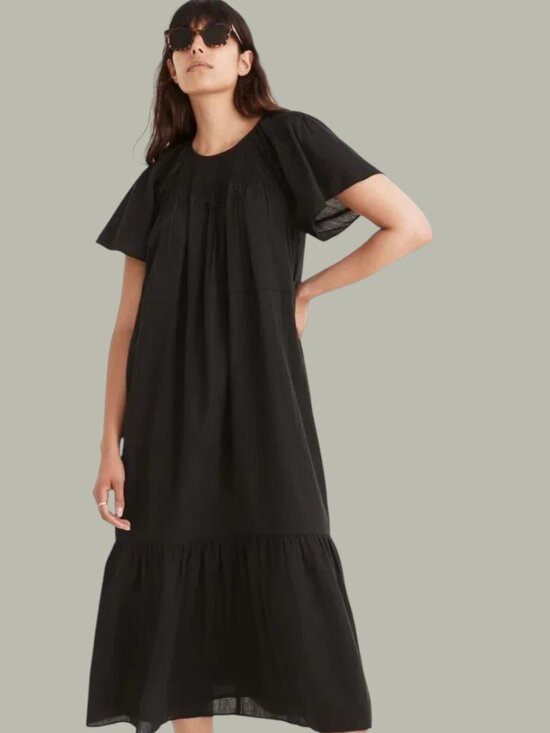 Madewell Dresses & Skirts - Madewell Black Cotton Boho Embroidered Tiered Midi Dress Size XS
